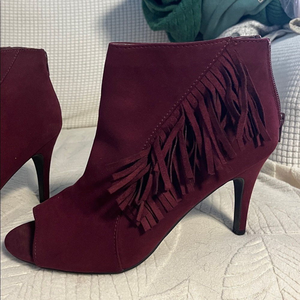 Fringe Burgundy Ankle Boots sandals 10 NEW